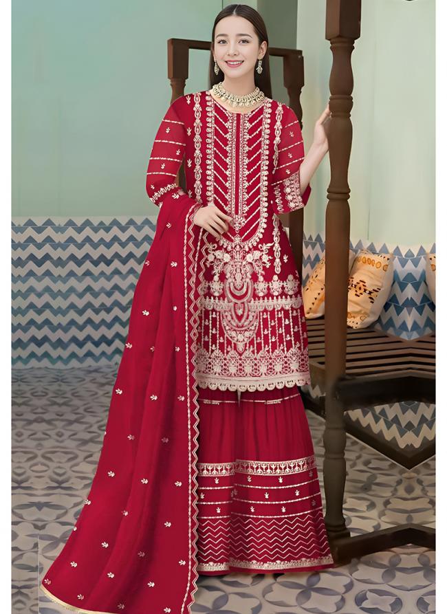 Organza Rani Pink Party Wear Embroidery Work Pakistani Suit